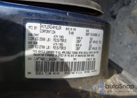 2001 Jeep Cherokee Sport from USA, damaged, VIN 1J4FT48S11L503254